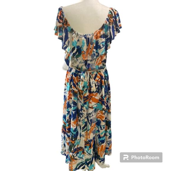 89th & Madison Women's Tropical Palms Print Off The Shoulder Midi Dress Size 1X - Picture 3 of 6